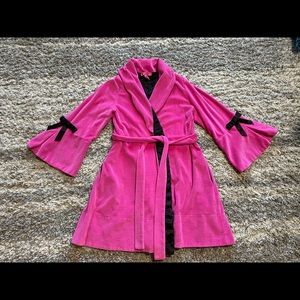 Betsey Johnson hot pink velour black satin bustle & bow robe punk Medium